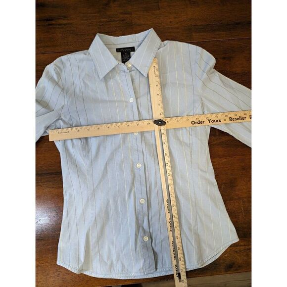 The Limited Stretch Blue Striped Button Down Women's Medium - Picture 6 of 6